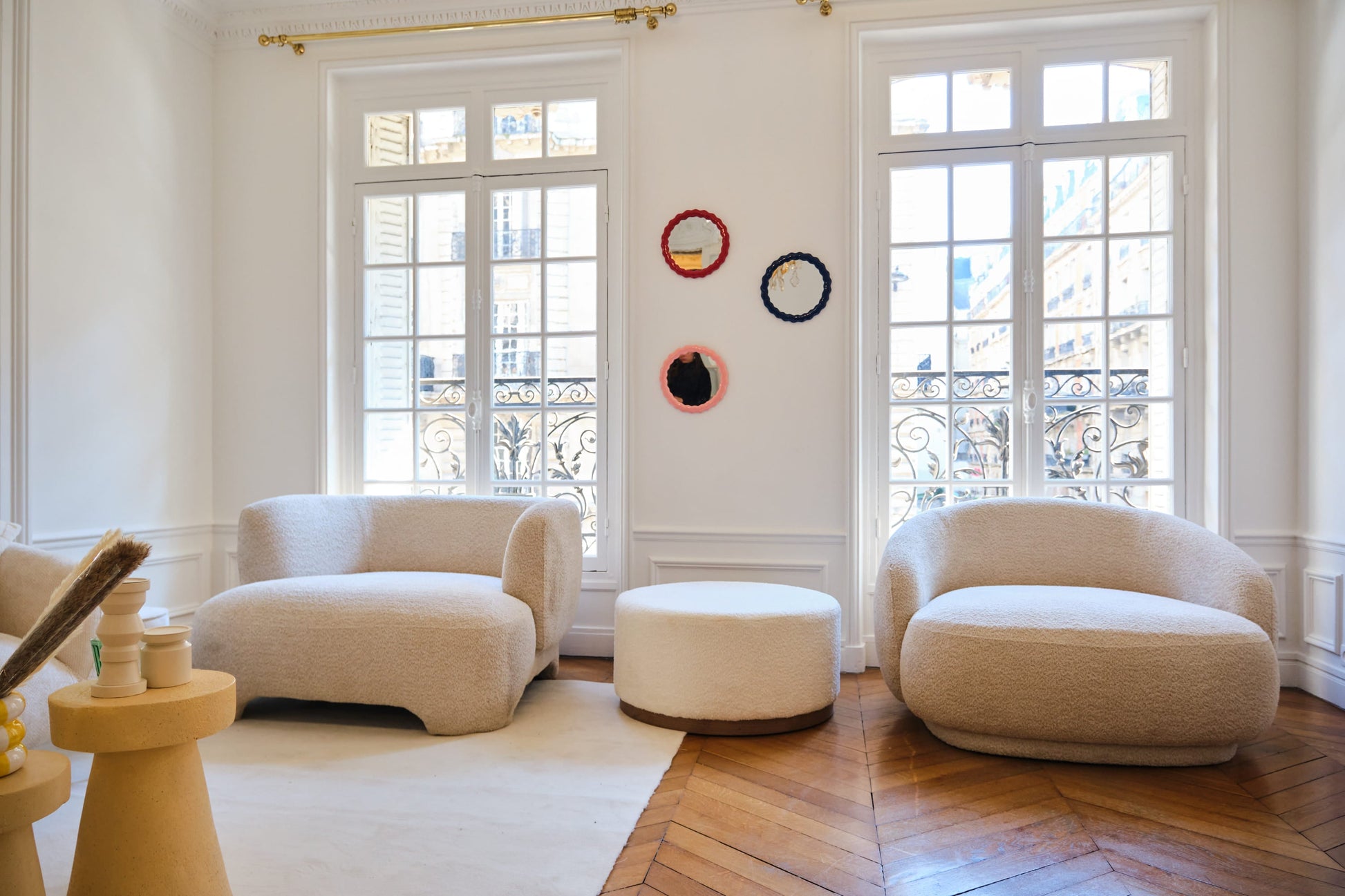 Grand pouf rond ottoman en bouclette Potiron Paris