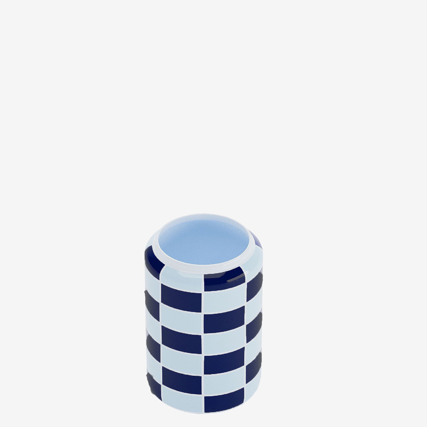 Vase cylindrique à damier bicolore bleu marine et blanc, style moderne