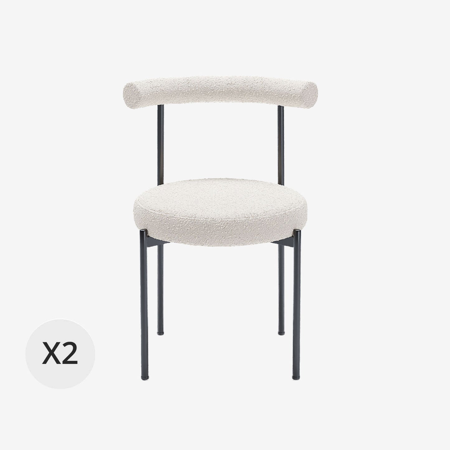 Lot de 2 chaises de salle à manger design moderne, bouclette blanche Julia Potiron Paris