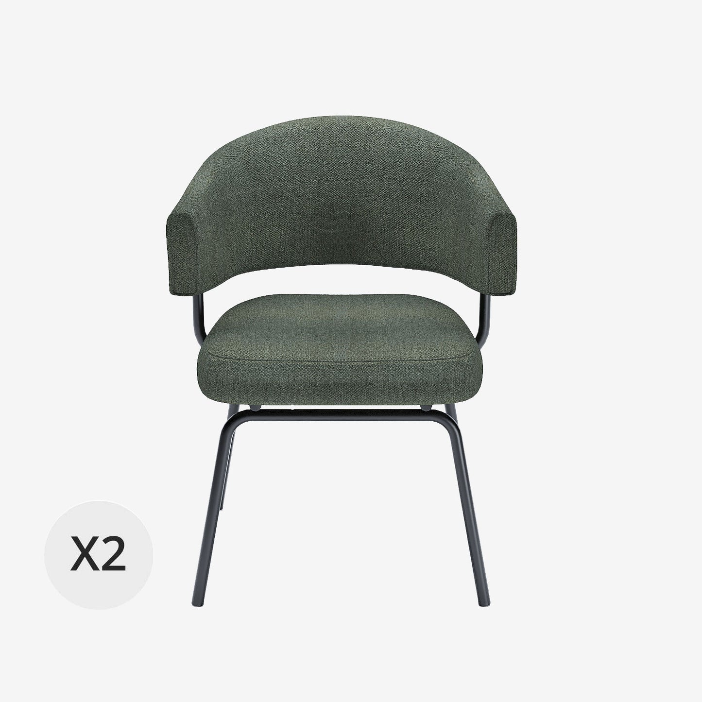 Lot de 2 chaises avec accoudoir tendance en tissu chenille vert Silva Potiron Paris