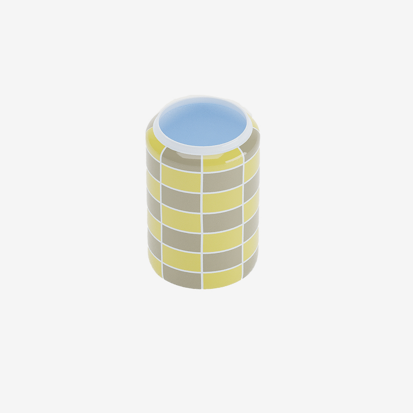 Vase cylindrique à damier céramique jaune - Potiron Paris, décoration maison pas cher