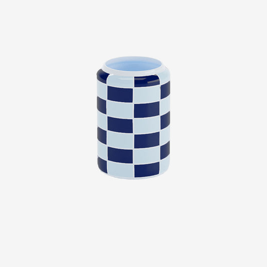 Vase cylindrique à damier céramique bleue Macao Potiron Paris