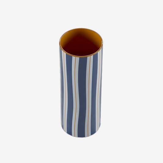 Pour vos bouquets décoratifs ou pour ranger les ustensiles de la cuisine : Vase cylindrique à rayures bleu, Orlando - grand modèle Potiron Paris