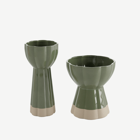 Set de 2 vases design vintage en céramique verte Vienne Potiron Paris
