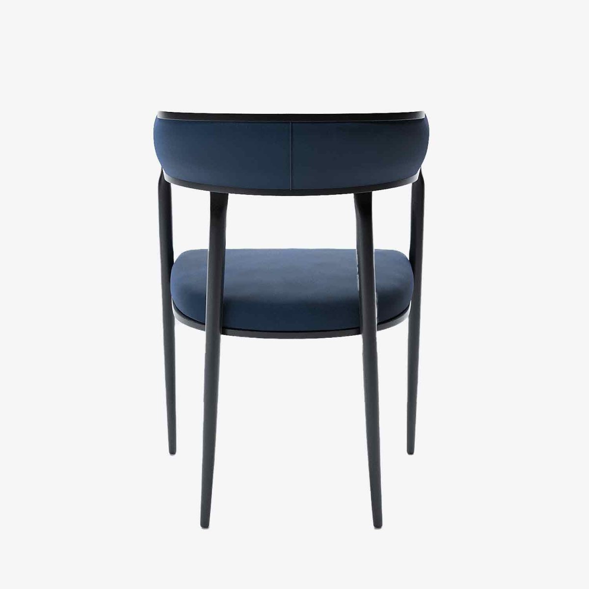 Chaise de salle à manger design dossier arrondi velours bleu marine Aurore Potiron Paris