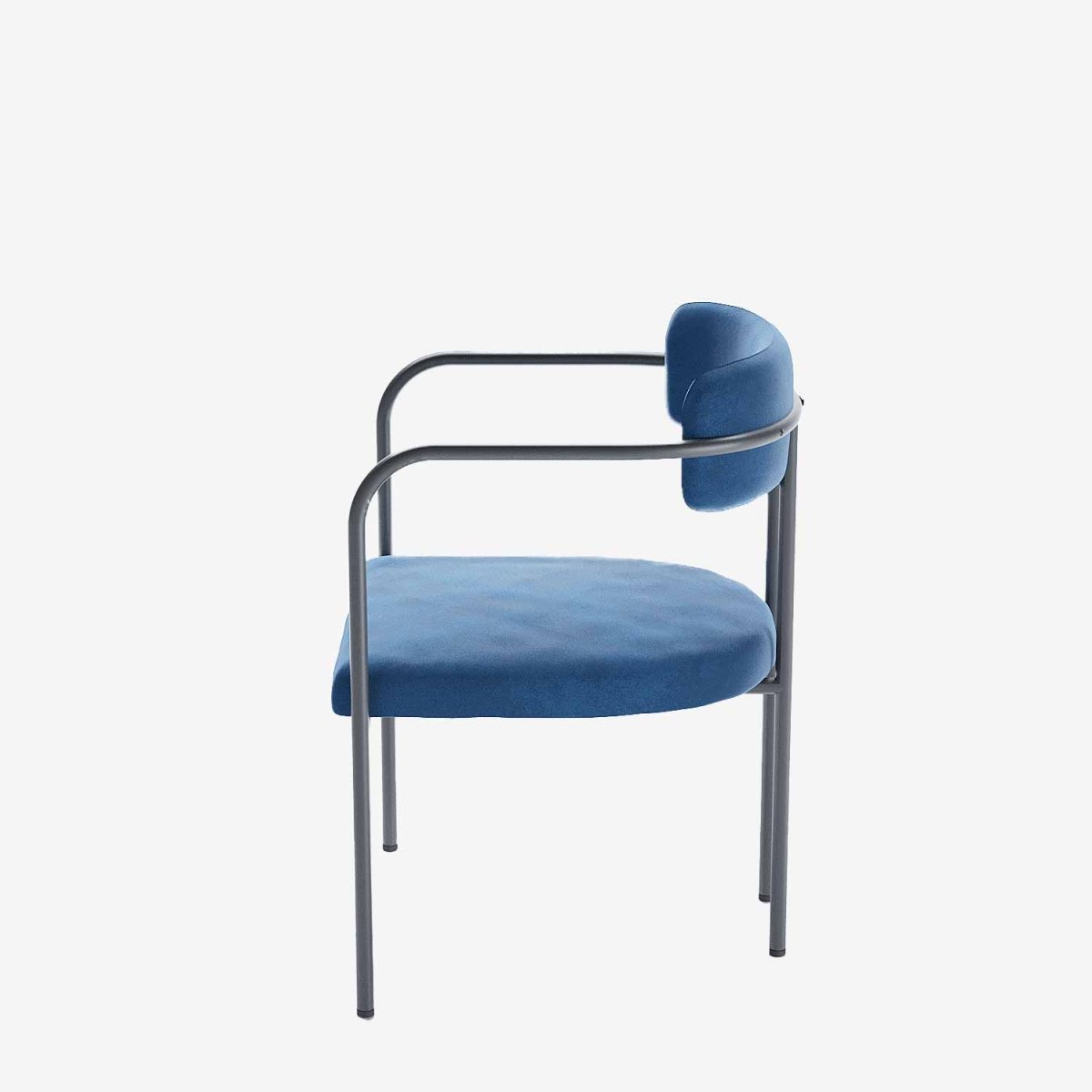 Chaise de salle à manger tapissée avec accoudoirs, velours bleu, Barbara Potiron Paris