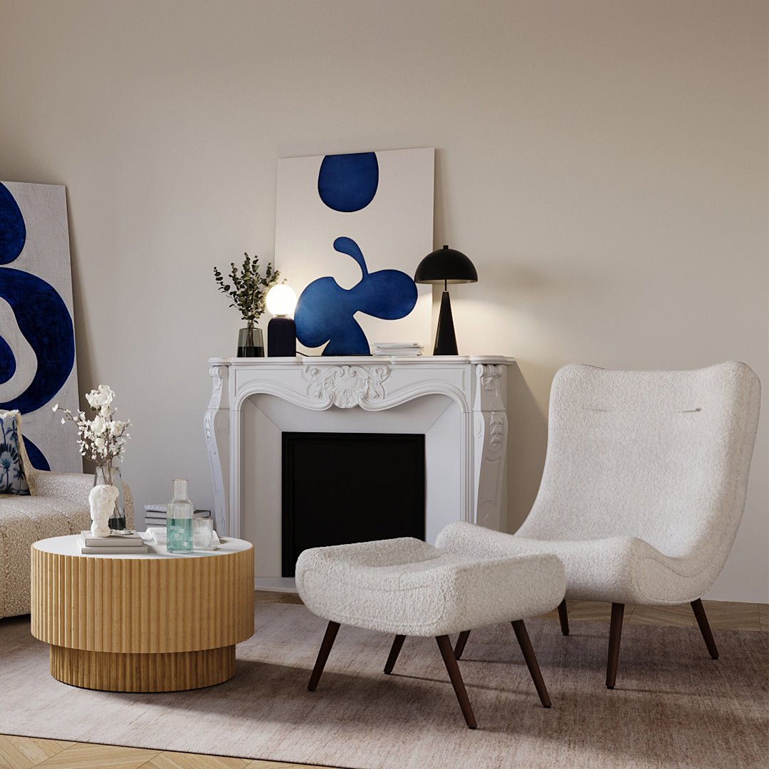 Fauteuil scandinave relax avec repose-pieds bouclette blanche - Potiron Paris, la satisfaciton des assises design confortables et pas chères