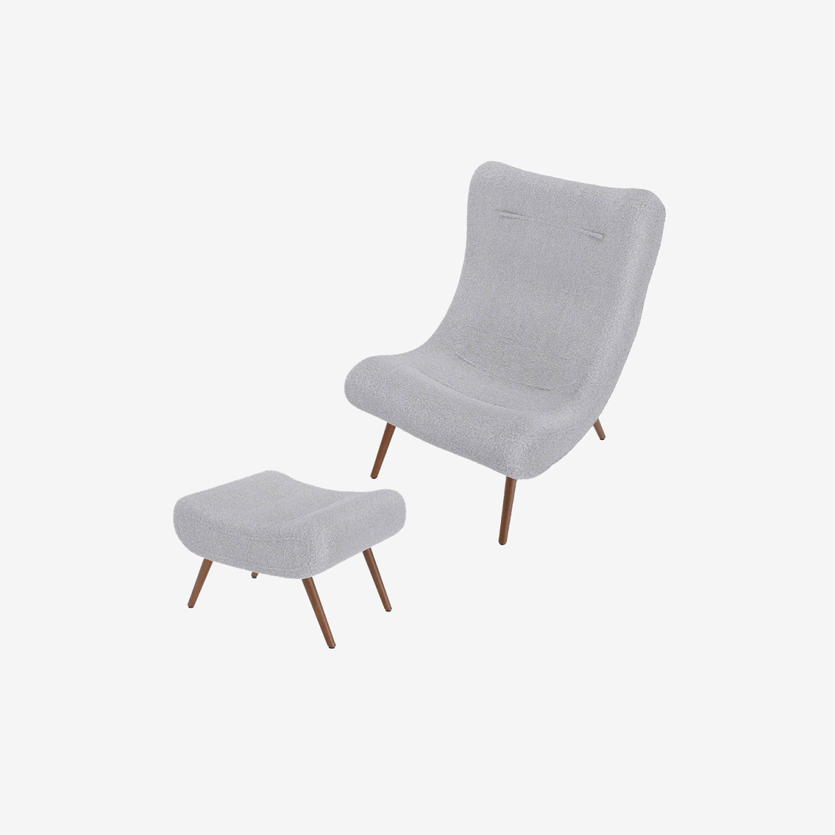 Fauteuil design salon moderne avec repose-pieds bouclé gris-crème - Potiron Paris, la satisfaciton des assises design confortables et pas chères