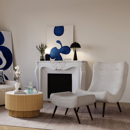 Fauteuil de lecture relax  avec repose-pieds bouclé gris-crème - Potiron Paris, la satisfaciton des assises design confortables et pas chères