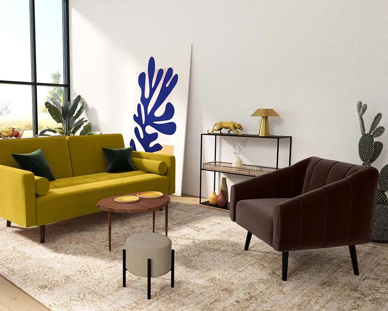 Fauteuil pivotant edith velours ambre de J-Line by Jolipa - Déco in Fauteuil pivotant edith velours ambre de J-Line by Jolipa - Déco in