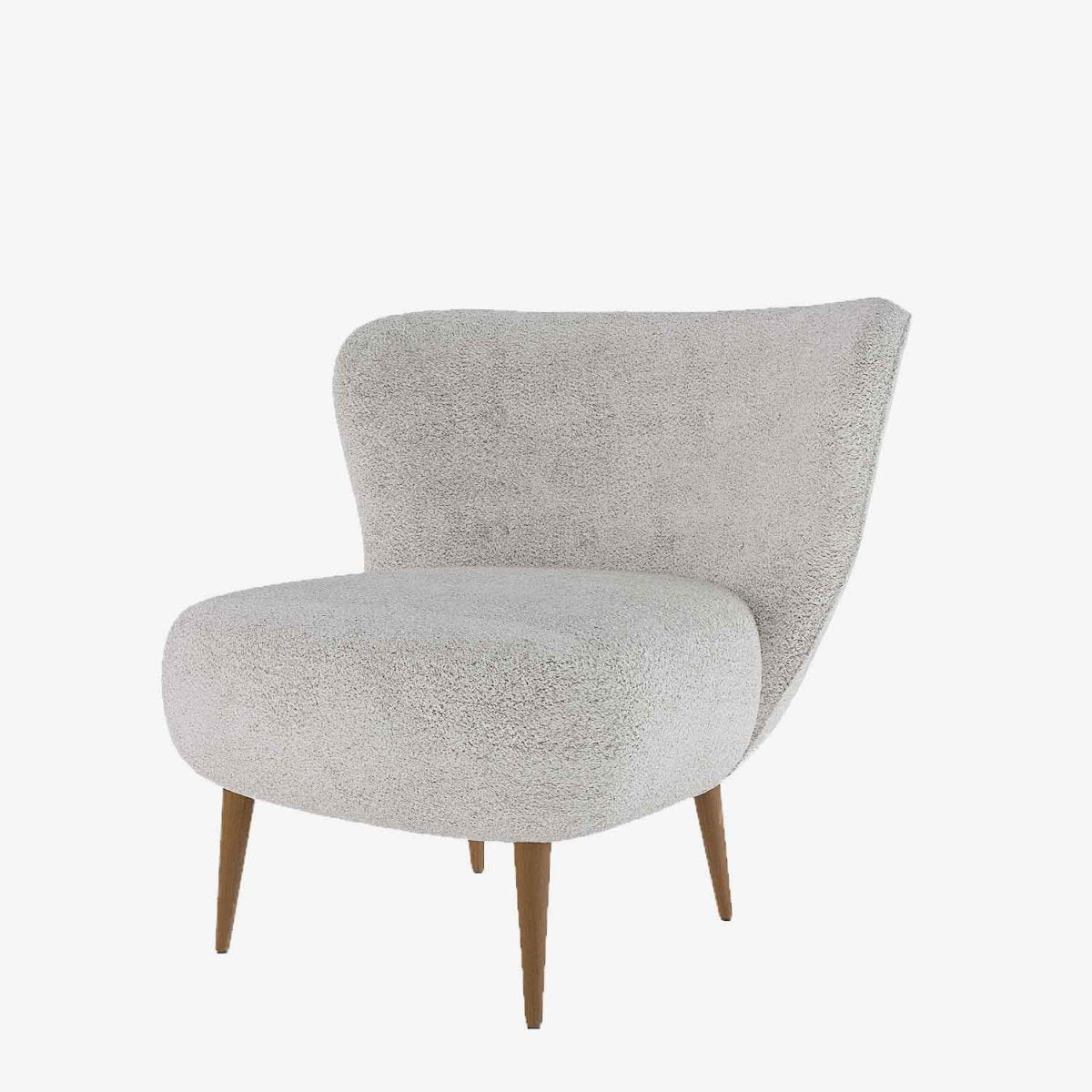 Fauteuil scandinave à oreilles en tissu bouclette gris-crème et bois - Potiron Paris, la satisfaciton des assises design confortables et pas chères