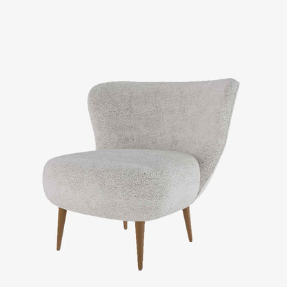 Fauteuil scandinave à oreilles en tissu bouclette gris-crème et bois - Potiron Paris, la satisfaciton des assises design confortables et pas chères