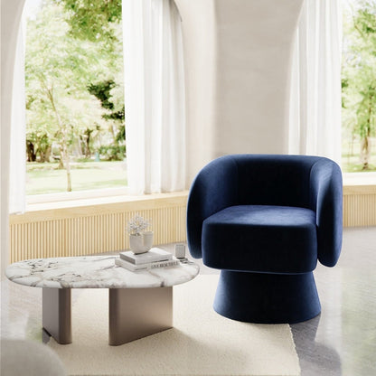 Fauteuil scandinave pivotant style vintage en velours bleu marine - Potiron Paris, le meuble déco salon design et pas cher