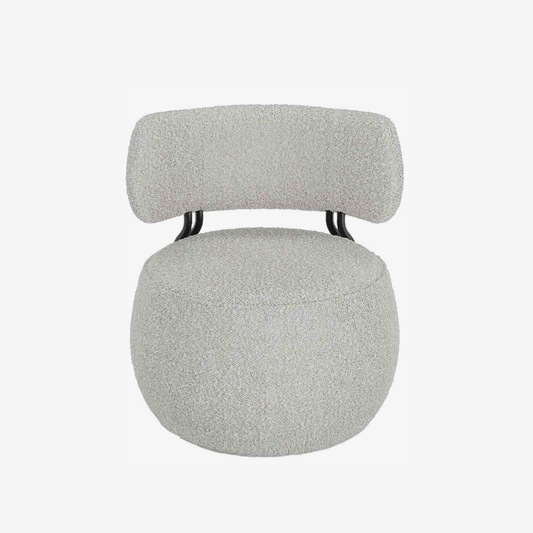 Fauteuil design rond esprit pouf chic et détente en laine bouclée gris-crème - Potiron Paris, le meuble déco salon design et pas cher