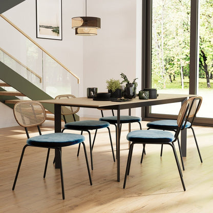 Chaises salle à manger modernes et confortables  en rotin et velours bleu - Potiron Paris, la décoration maison pas cher
