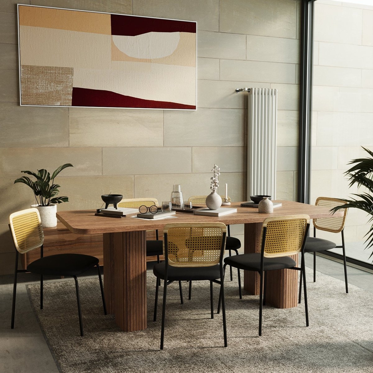 Chaises modernes pour salle à manger en rotin et velours noir - Potiron Paris, la décoration maison pas cher