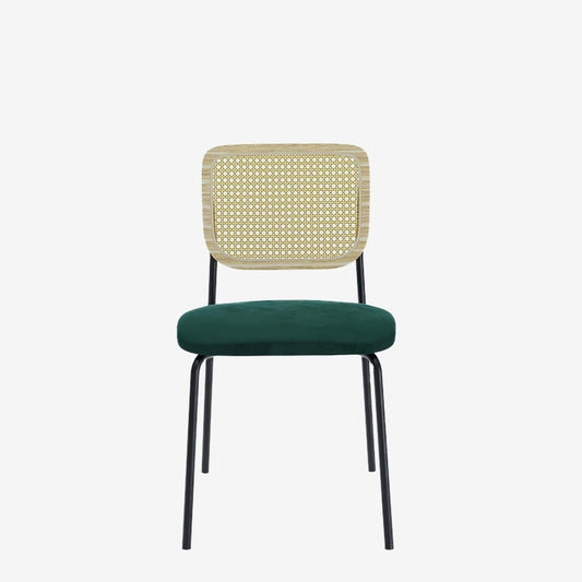 Lot de 2 chaises en rotin et velours vert - Potiron Paris, la décoration maison pas cher