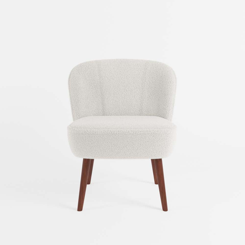 Petit fauteuil de salon Jane, blanc effet laine bouclée, pieds en bois foncé Potiron Paris