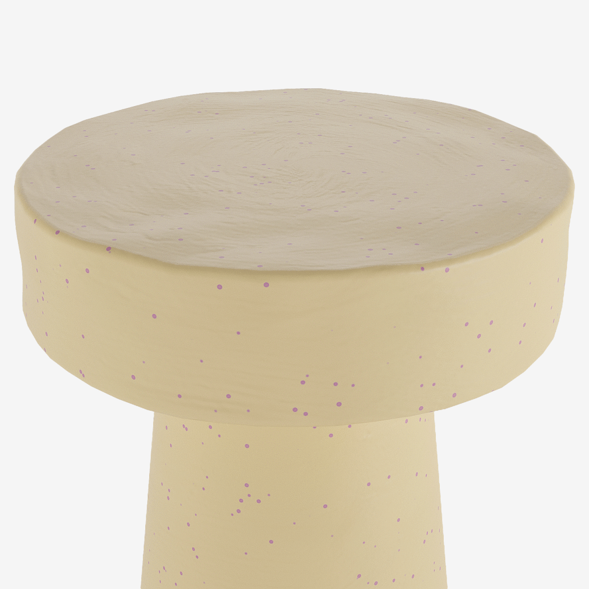 Petit meuble de salon design : table d’appoint ronde design aspect ciment brut moucheté rose
