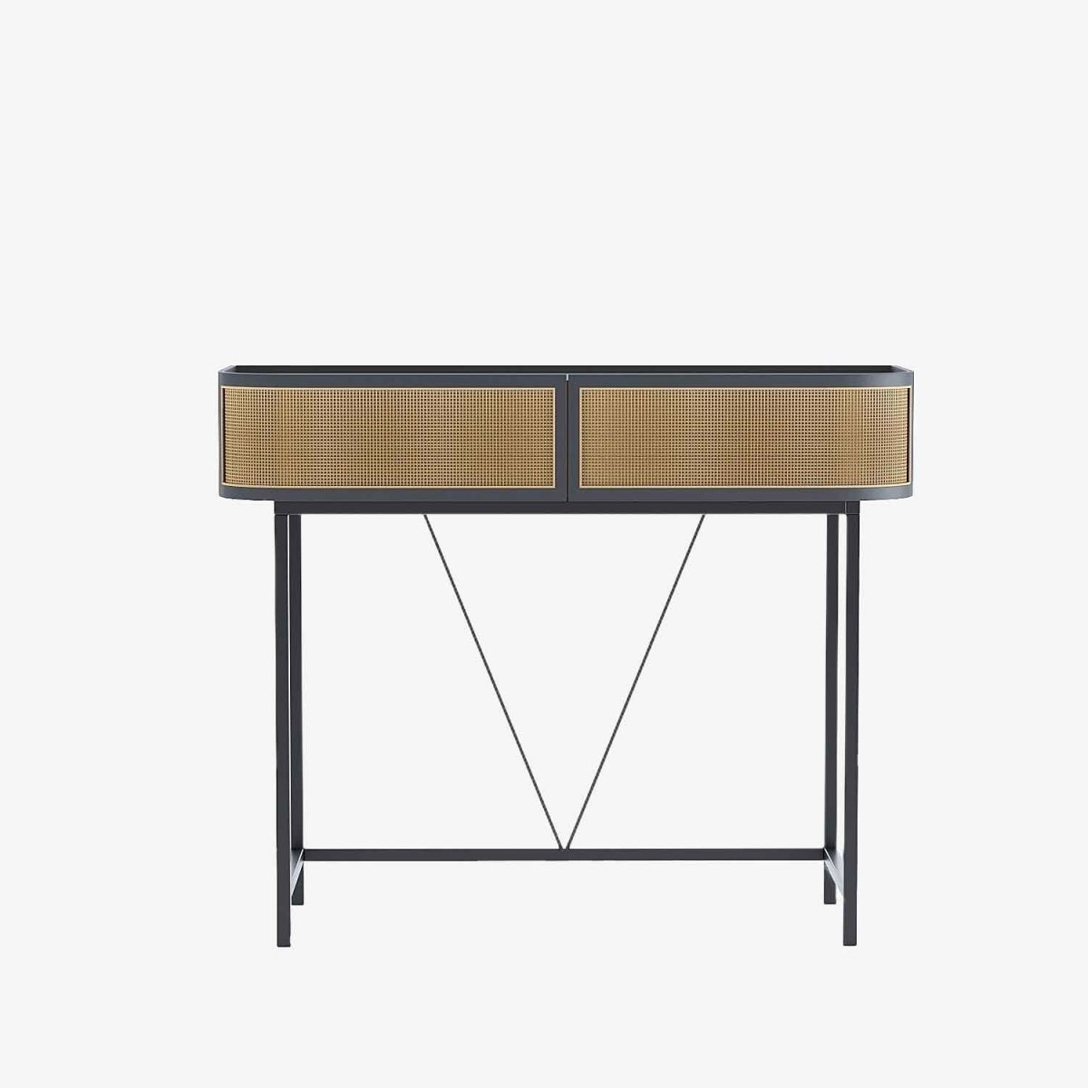 Table console noire avec tiroirs rotin tressé, Daphné Potiron Paris