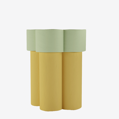 Table de chevet design en forme de fleur, magnésie vert clair et jaune pour la chambre des enfants et des grands