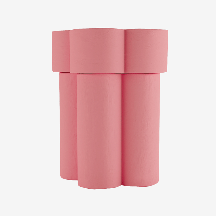 Design brutaliste : table d’appoint en forme de fleur en magnésie rose Mimosa Potiron Paris