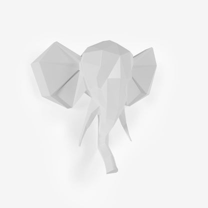 Trophée décoratif mural éléphant blanc, statuette origami en polyrésine Potiron Paris
