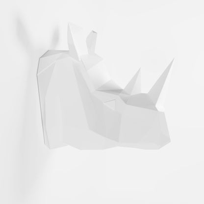 Trophée décoratif mural rhinocéros blanc, statuette origami en polyrésine Potiron Paris