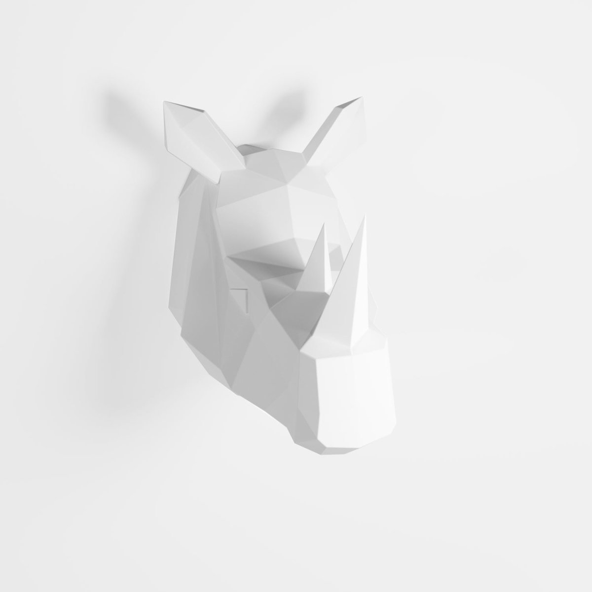 Trophée décoratif mural rhinocéros blanc, statuette origami en polyrésine Potiron Paris
