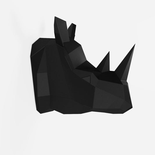 Trophée décoratif mural rhinocéros noir, statuette origami en polyrésine Potiron Paris
