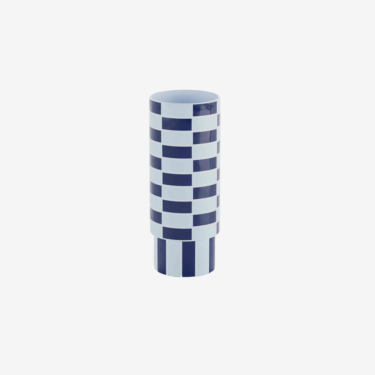 Grand vase tube en céramique brillante à damier bleu 