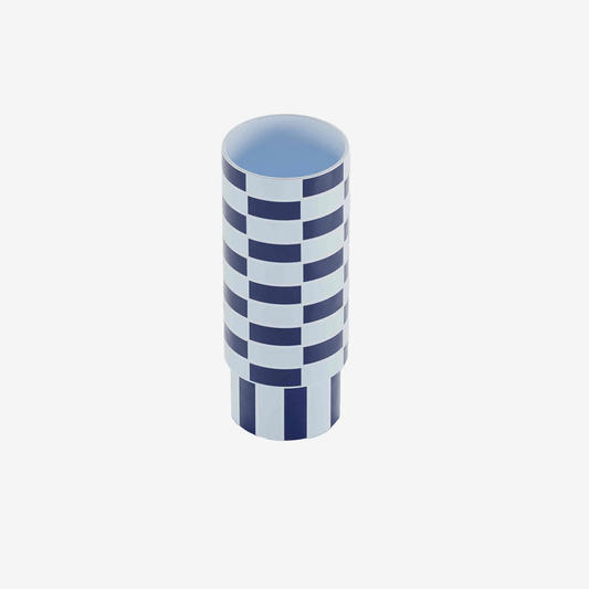 Grand vase tube à damier bleu marine, un effet moderne et chic pour votre déco d'intérieur