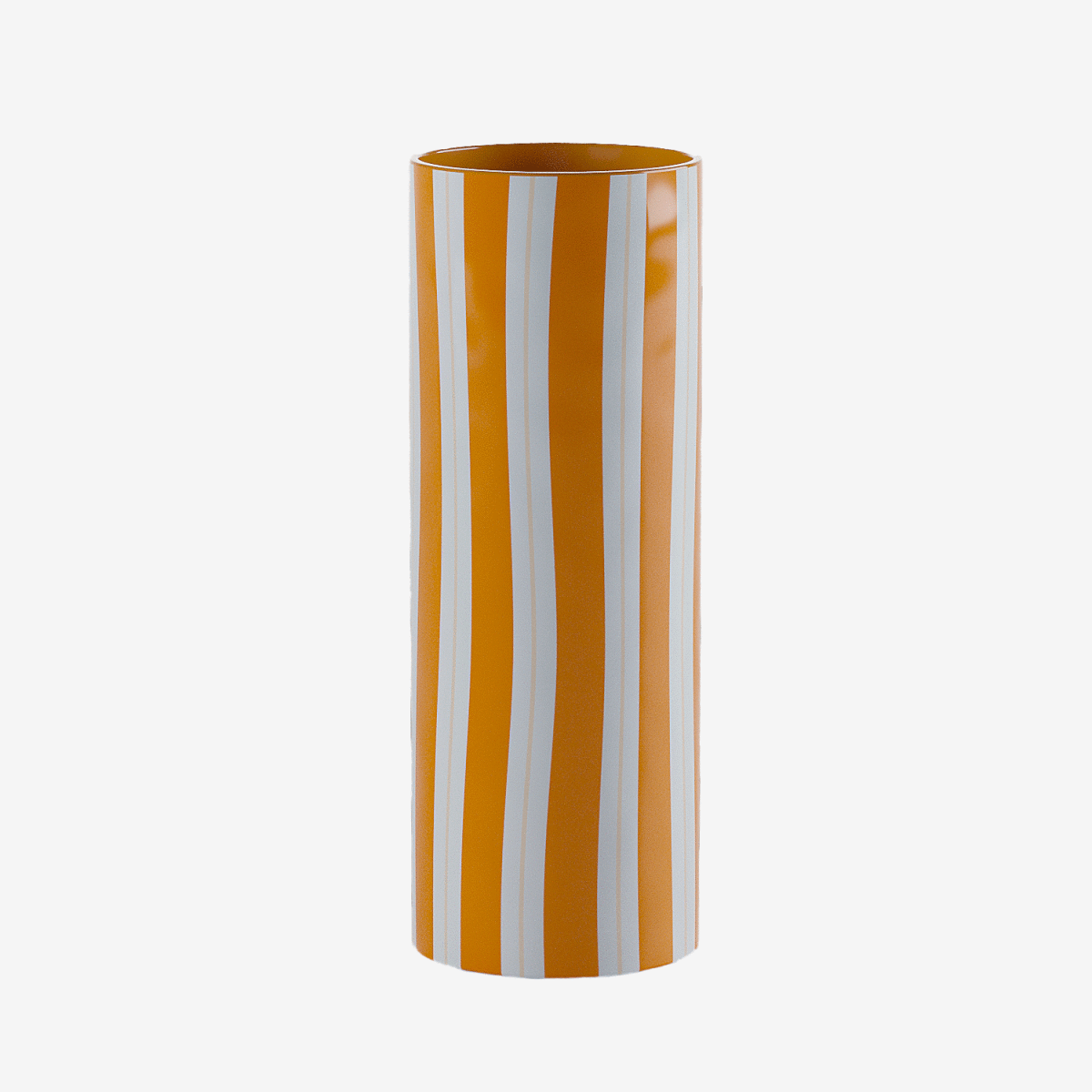 Pratique et élégance, le grand vase cylindrique à rayures orange permet d'embellir avec des grands bouquets de fleurs