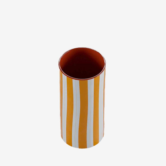 Vase cylindrique à rayures orange, Orlando - modèle medium Potiron Paris